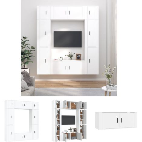 TV-Schrank Weiß - vidaXL 8-tlg. TV-Schrank-Set Weiß Holzwerkstoff - Wandmontage (1/5)