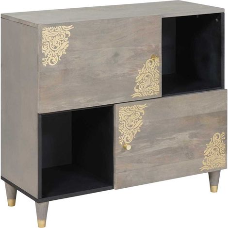 Aparador Gris y dorado 80 x 33 x 75 cm Madera de mango maciza vidaXL