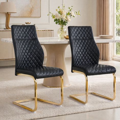 chaise salle manger lot de 2 dossier haut PU noir OKMYHOME (1/5)