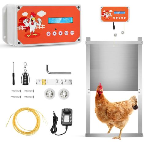 Porte Automatique Poulailler avec Télécommande et minuterie,Kit de Electrique Fonctionnement sur Secteur ou Batterie, Traction 3 kg Poulailler(Rouge) - (1/5)