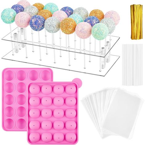 Moule À Cake Pop - Silicone Alimentaire - 20 Cavités - Support Acrylique 21 Trous - Kit Complet Avec Sachets Et Bâtonnets (1/5)
