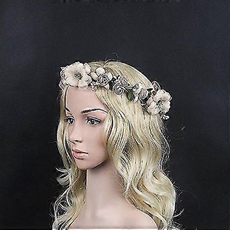 Couronne de fleurs pour mariée, ornement de cheveux, halo, ruban ajustable, mariage, fête, pâte de haricots rouges (1/5)