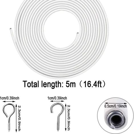 Kit de suspension polyvalent de base : corde de suspension en plastique blanc de 5 mètres + 6 crochets à œillet (motif point d'interrogation) - installation légère et décorative. (1/5)