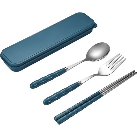 Couverts Portatifs En Acier Inoxydable - Boîte À Couverts Avec Zip - Baguettes Cuillère Fourchette - Pour Bureau École Pique-Nique - Lot De 3 (1/5)