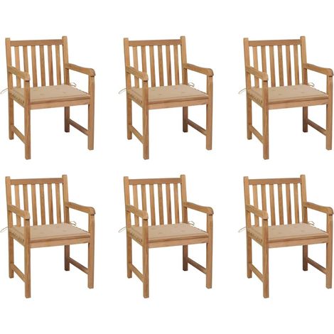 Lot de 6 Chaises de jardin - Chaises d'extérieur pour terrasse/jardin avec coussins beige Bois de teck massif BV256143 - BonneVie (1/5)