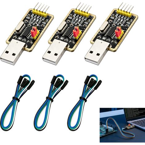 3 Pièces Convertisseur USB TTL, Adaptateur USB UART avec Convertisseur CH340G 3,3V/5V Module RS232 vers TTL USB avec Câble Dupont Indicateurs LED PWR/TXD/RXD pour DIY Compatible Windows 7/8/10/XP (1/5)