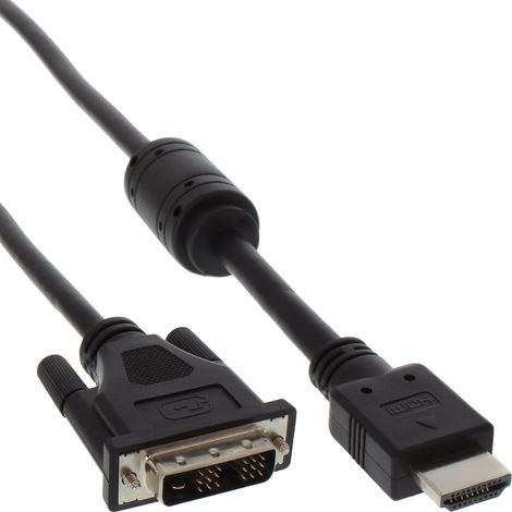 InLine 17663 HDMI de Adaptateur DVI de Câble à ferrite (19 broches vers connecteur 18 Plus 1, 3 m)