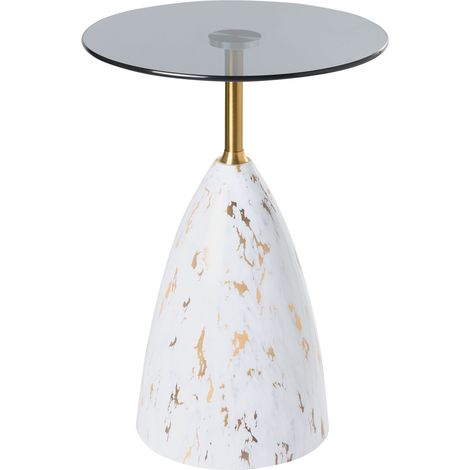 Mesa auxiliar redonda de metal mesa de centro pequeña estilo glamuroso efecto mármol blanco y negro Wabby