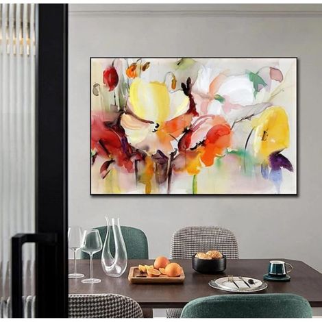 Impression Sur Toile - Fleurs Aquarelle Art Moderne Décoration Murale 50x70 Cm Sans Cadre (1/4)