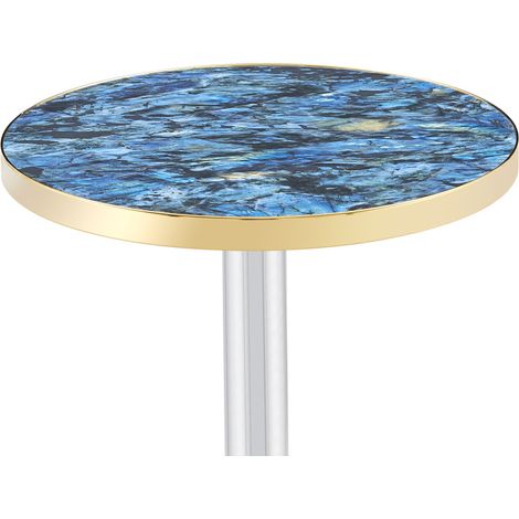 Table d'appoint ronde effet marbre, plateau MDF bleu avec bord doré et piètement métal noir, pour salon, chambre ou balcon, élégante et stable - CHICFURN (1/5)