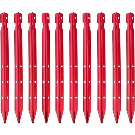 Lot de 10 piquets de tente, piquets de camping légers avec sac de rangement (rouge - 25 cm) (1/4)