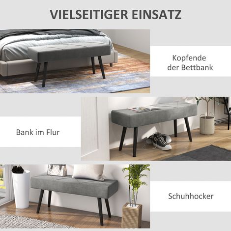 Banque rembourrée velours aspect gris, banc de lit et d'entrée motif X, capacité 120 kg, 100x36x45 cm, chambre à coucher (1/5)