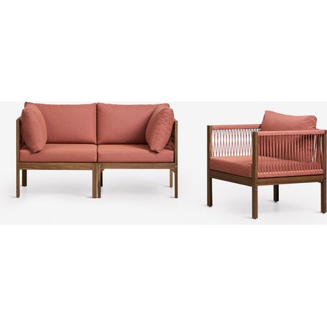 SKLUM Wohnzimmer-Set mit 2-teiliger modularer Sofagarnitur mit Armlehne und Sessel aus Akazienholz Branson Terrakotta – Akazienbraun                                  