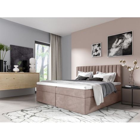 Boxspringbett Schlafzimmerbett LINNEA 180x200cm Stoff Rose inkl. Bettkasten (1/2)