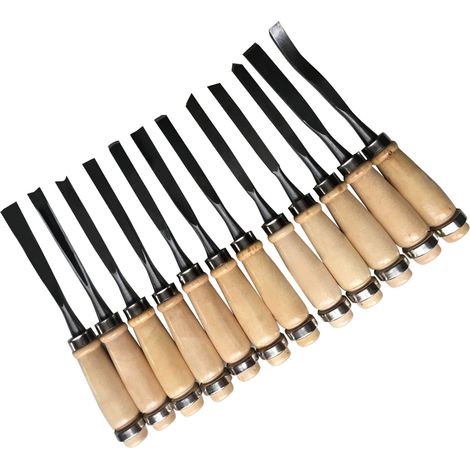 Ensemble de 12 outils de sculpture sur bois (ciseaux à sculpter, ciseaux à sculpter à la main, couteaux à sculpter) (1/5)