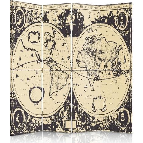 Paravento bilaterale, Mappa del mondo d'epoca - 145x170 (1/5)
