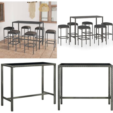 Ensemble de bar de jardin 7 pcs et coussins Résine tressée Gris - Ensemble Salon De Jardin - Mobilier De Jardin - Set De Bar Extérieur - Table Basse Extérieure - Chaises De Jardin - Home & Living
