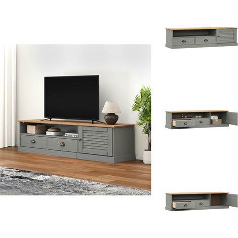 Meuble TV VIGO gris 156x40x40 cm bois massif de pin - Meuble Tv - Meuble Téléviseur - Support Tv - Buffet Tv - Bois Massif (1/5)