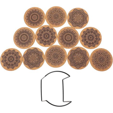 Dessous de Verre Mandala en Bois avec Support 10 cm, Lot de 12 Ronds Isolants pour Tasse, Mug et Table (1/5)