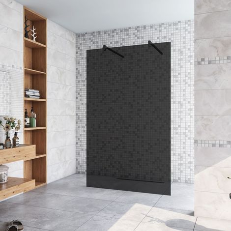 77.7x200cm+ mit 2 140cm Schwarz Stabilisator 10mm Nano Sicherheitsglas Walk in Rauchglas Duschwand Duschabtrennung (1/5)