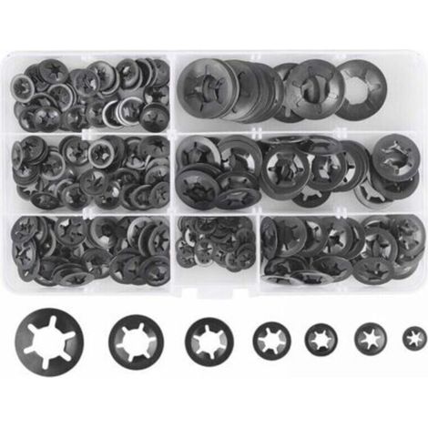 280 Pcs Locking Washers, Quick Locking Washers, Steel Locking Washers M3 M4 M5 M6 M8 M10 M12, 7 Sizes, Black