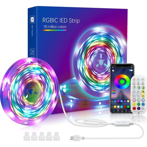 Ruban LED 15M 210LED Bandes lumineuses à LED USB Bandes lumineuses à LED avec télécommande Lumières à changement de couleur RGBIC Contrôle par application de synchronisation de musique Bluetooth Bande (1/5)