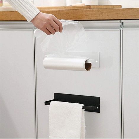 Porte-papier cuisine et toilette, adhésif sans perçage, acier, fini noir mat, lot de 2, 26x7x6 cm (1/4)