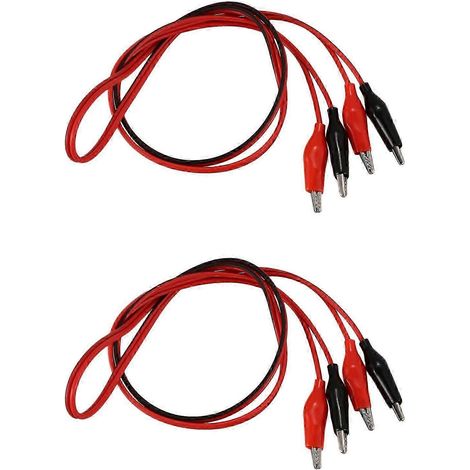 Lot de 2 cordons de test à pinces crocodiles doubles de 1 m, code couleur rouge et noir, prise en main sûre pour les tests électriques, le dépannage de circuits et les expériences de laboratoire. (1/5)
