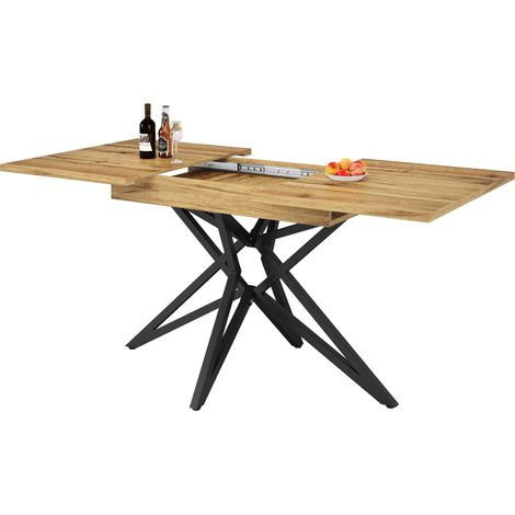 Table à manger extensible- 120-160x80x76 cm- 6 à 8 personnes- Plateau MDF+Metal- Salle a manger,Salon- Noyer (1/5)