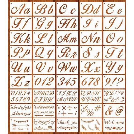 40 pièces pochoir alphabet, 80 motifs lettres chiffres symboles, calligraphie élégante, réutilisables PET, pour peinture sur bois tissu mur (1/5)