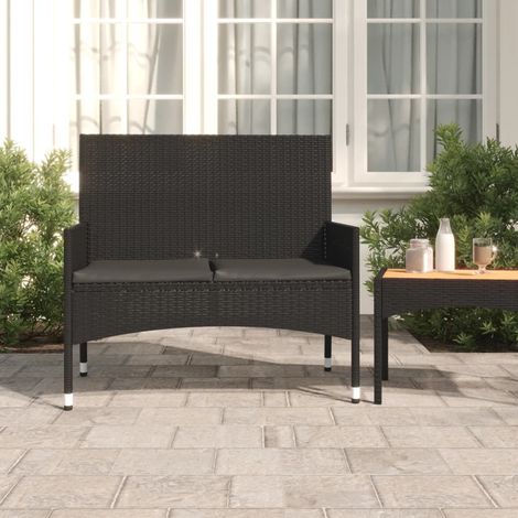 Banc de jardin à 2 places Chaise de jardin Siège de jardin avec Coussins Noir Résine Tressée BTEB27703 (1/5)