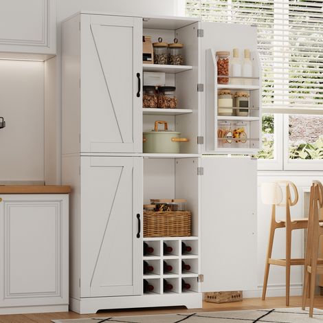 Küchenschrank,Hochschrankmit4Scheunentüren,VorratsschrankmitWeinablagenundTürablagen,AufbewahrungsschrankfürWohnzimmerundEsszimmer,80×40×178cm (1/5)
