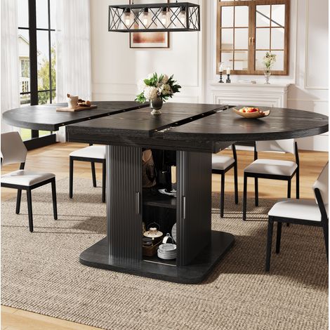 Table à manger ovale extensible avec rangement 110-149,8 cm MDF et métal noire OKWISH (1/5)