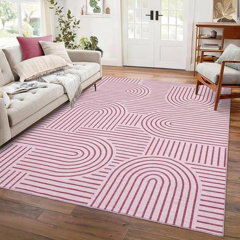 Tapis Lavable Antidérapant, Moquette à Poils Courts En Polyester Avec Motif Arc-En-Ciel Abstrait, Résistant Aux Taches Et à l'Eau Pour Salon, Chambre à Coucher Et Bureau - rose /160230cm (1/5)