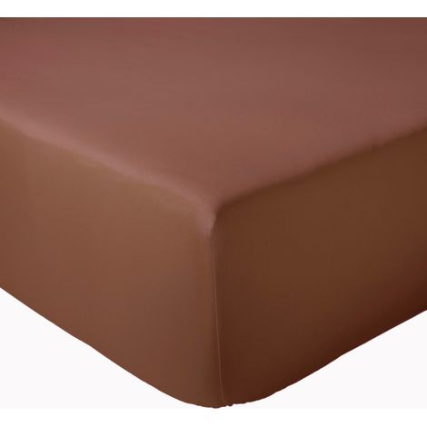Drap-housse uni en satin de coton Marron Foncé 160x200 cm