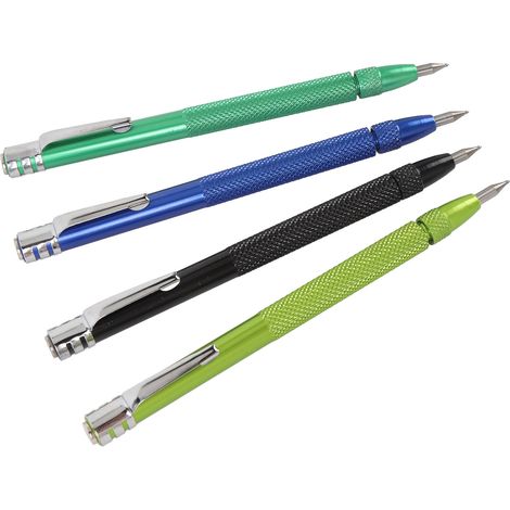 Lot de 4 stylos à tracer magnétiques avec règle, outil de marquage en carbure de tungstène pour carrelage, verre, marbre, pierre et métal. (1/5)