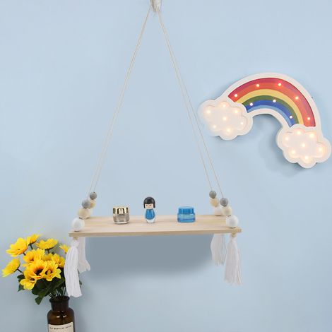 Porte-étagère mural rond perles DIY déco murale maison rangement (Blanc Gris) (1/4)