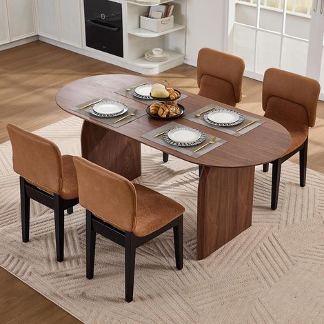 Esszimmerstühle 4er Set, Polsterstühle mit Holzbeinen, Braun (1/5)