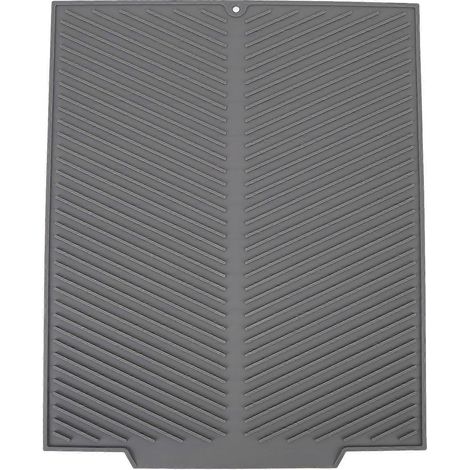 Tapis égouttoir à vaisselle en silicone 485 x 405 mm, résistant à la chaleur, antidérapant, gris, pour la cuisine et le plan de travail.