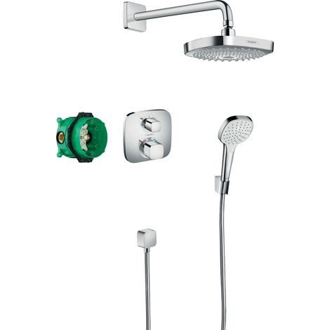Hansgrohe – Set de douche encastré Ecostat E 180 avec robinet thermostatique – Douche de tête 2 jets – Finition chrome – 27294000 (1/7)