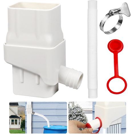 Collecteur Récupérateur Eau de Pluie, Kit Recuperateur d Eau de Pluie pour Gouttière Rectangulaire, Recuperateur d Eau de Pluie, Récupérateur D'eau de Pluie Rectangulaire avec Tuyau,Collier de Serrage