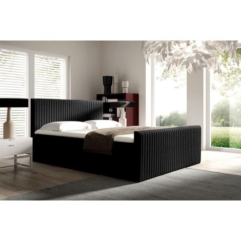 Boxspringbett Schlafzimmerbett ADRIEN 200x220cm in Stoff Fresh Schwarz (1/2)