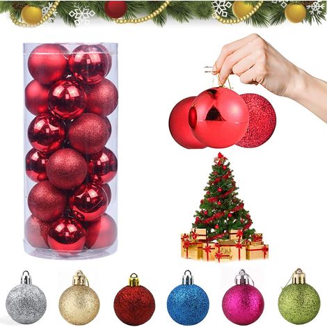 MINKUROW Weihnachtsdekokugeln, 24 Stück Christbaumkugeln, 6 cm Christbaumkugeln, Christbaumkugel, Christbaumkugeln Ornamente, zum Aufhängen, Partydeko, Hochzeit (Rot) (1/5)