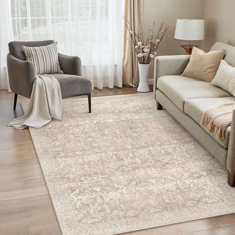 Vintage Beige Tapis Salon 140x200cm Chambre AntidéRapant Lavable en Machine Doux Grand Carpet Descente de Lit Chambre Adulte Salle a Manger Poil Ras Rug (1/5)
