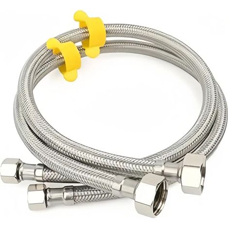Lot de 2 tuyaux flexibles tressés en acier inoxydable G 1/2" x G 1/2" pour robinet de salle de bain, toilettes, évier de cuisine, 150 cm (1/5)