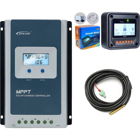 Contrôleur de Charge Solaire, Technologie MPPT, Compatibilité avec Plusieurs Batteries, avec capteur MT52-a, 40A (1/2)