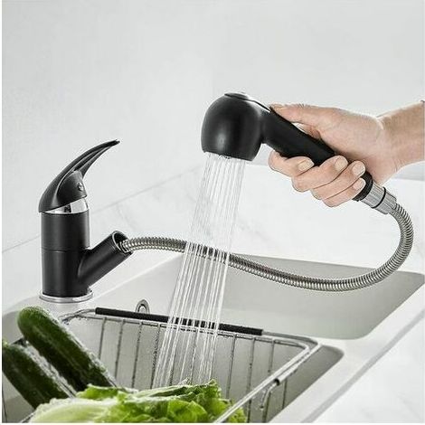 Kitchen faucet Black 2-jet kitchen sink mixer tap with pull-out brass spray Hot and cold mixer tap (1/5)