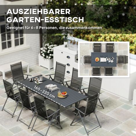 Table de jardin extensible aluminium grise 160/220 x 90 cm, résistante aux intempéries, antidérapante, idéale pour balcon et buffet (1/4)