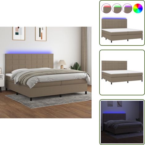 Sommier à lattes de lit et matelas et LED Taupe 200x200cm Tissu - Sommier Tapissier - Lit Plateforme - Lit Avec Led - Matelas À Ressorts Ensachés - Têted Lit Ajustable (1/5)