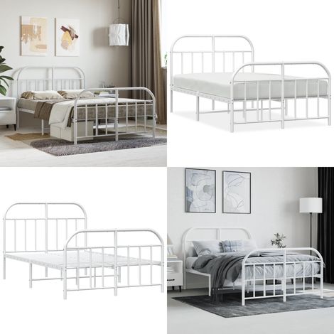 Cadre de lit métal sans matelas et pied de lit blanc 120x200 cm - Cadre De Lit - Lit Double - Lit Metal - Lit Blanc - Meuble Chambre - Home & Living (1/5)